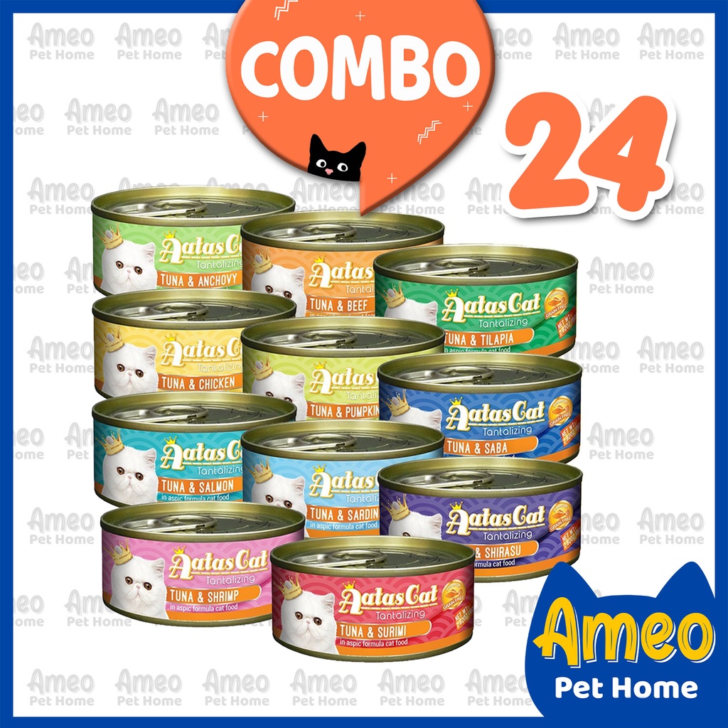 COMBO thùng 24 lon pate mèo Aatas, pate AATAS Cat mix vị
