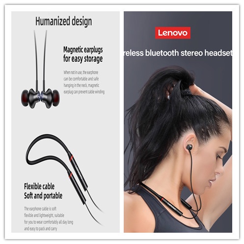 100% Nguyên bản Lenovo HE05X Bluetooth 5.0 Tai nghe không dây HIFI không dây Âm thanh Từ tính Tai nghe đeo cổ thể thao
