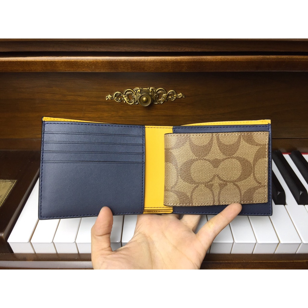 Ví Coach Nam WALLET IN COLORBLOCK SIGNATURE CANVAS WITH COACH PATCH COACH 91626