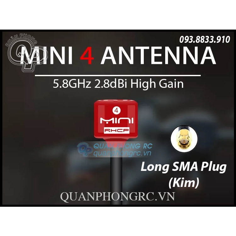 Anten Mini 4 5.8GHz RHCP Antenna Long SMA Kim, Long RP-SMA Lổ, MMCX 90 Độ, SMA Plug - Kim