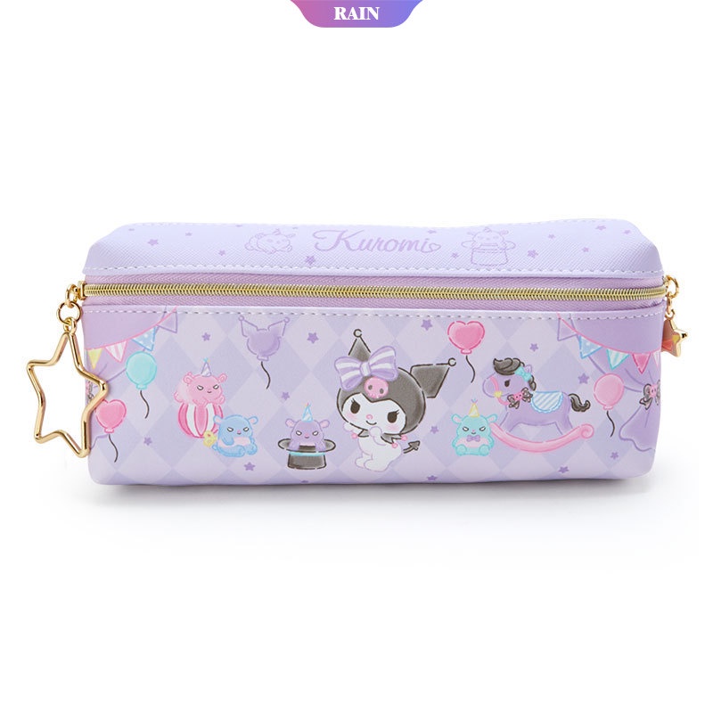 SANRIO Túi Đựng Bút Chì Kiểu Hoạt Hình Kuromi My Melody Cinnamoroll Hello Kitty Hai Lớp Phối Khóa Kéo