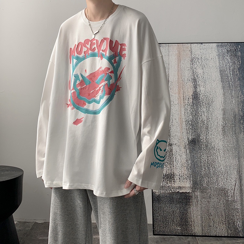 [ Mã 12FASHIONSALE1 giảm 10K đơn 50K ] Áo sweater tay dài cổ tròn dáng rộng in họa tiết thời trang thu xuân cho nam