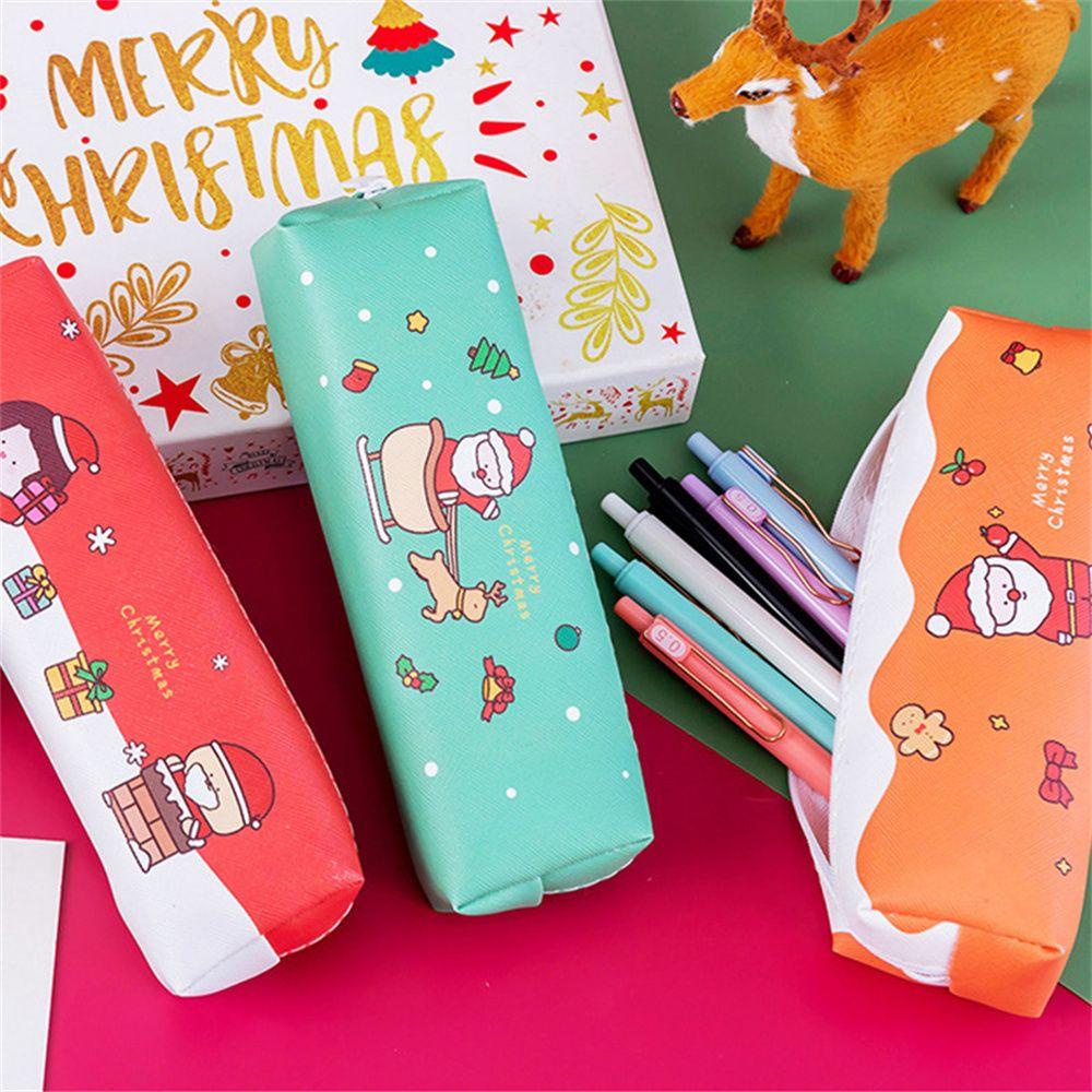 CHOOKEY Túi Đựng Bút Da Pu Cỡ Lớn Họa Tiết Giáng Sinh Dễ Thương