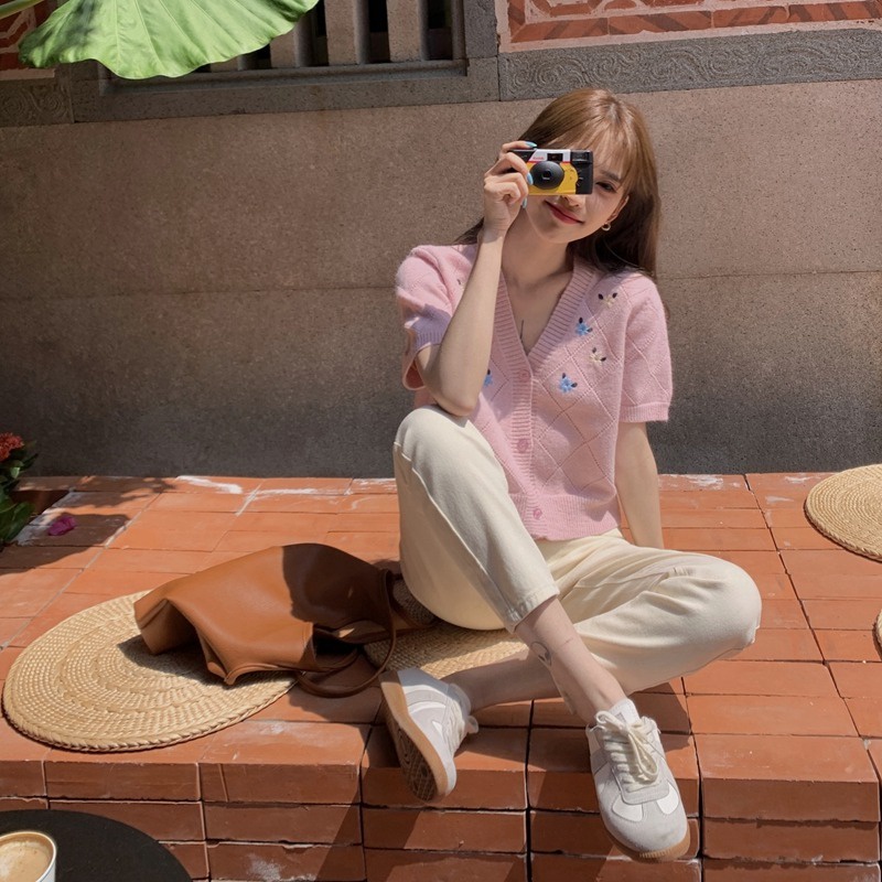 Áo khoác cardigan dệt kim ZHELIHANGFEI dáng ngắn thêu họa tiết thanh lịch cao cấp