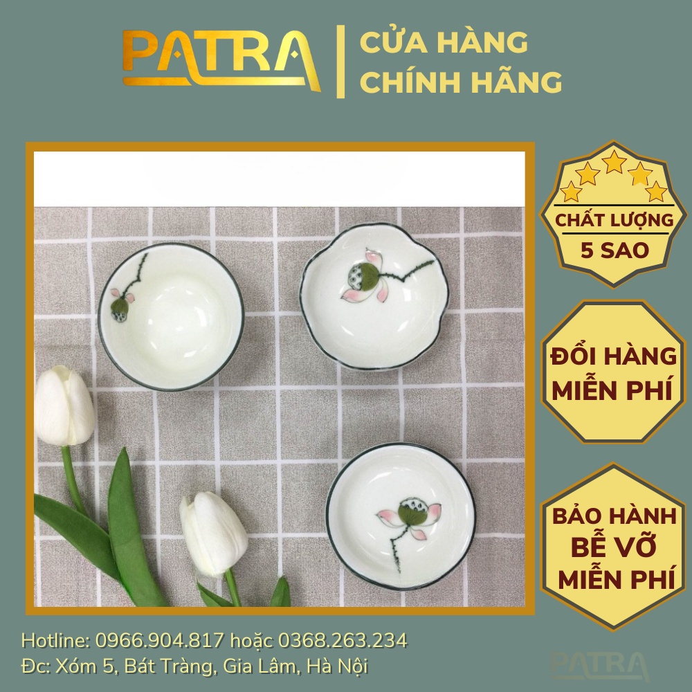 Bát đĩa đựng gia vị, bát mắm, chén chấm sứ Bát Tràng vẽ đài sen - gomsu_patra