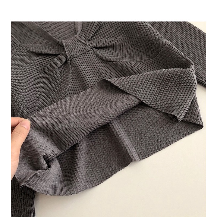 Áo bigsize nữ len dệt tay dài nơ ngực