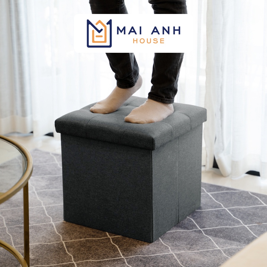 Ghế sofa dáng vuông kiêm hộp đựng đồ gấp gọn Mai Anh House MA05, thân gỗ MDF bọc vải Oxford 600D, nắp nệm mút êm ái