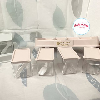 Bộ 4 lọ đựng gia vị có thìa Việt Nhật -Hũ đựng gia vị có nắp đậy tiện dụng bền đẹp (MS:2939) -Buôn rẻ 01268