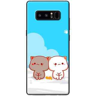 Ốp lưng Samsung Note 4, Note 5, Note 8, Note 9 Mèo mập nền xanh
