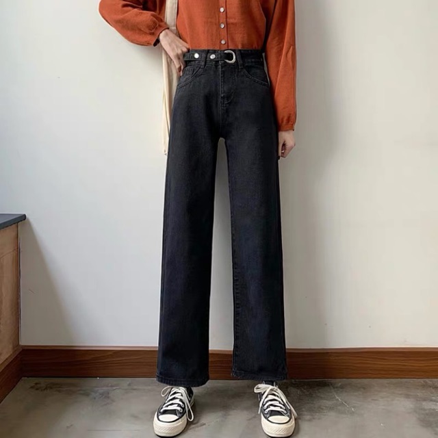 Xanh nhạt, L + Đen, M (sẵn) | Quần jeans ulzzang dáng suông MS1031