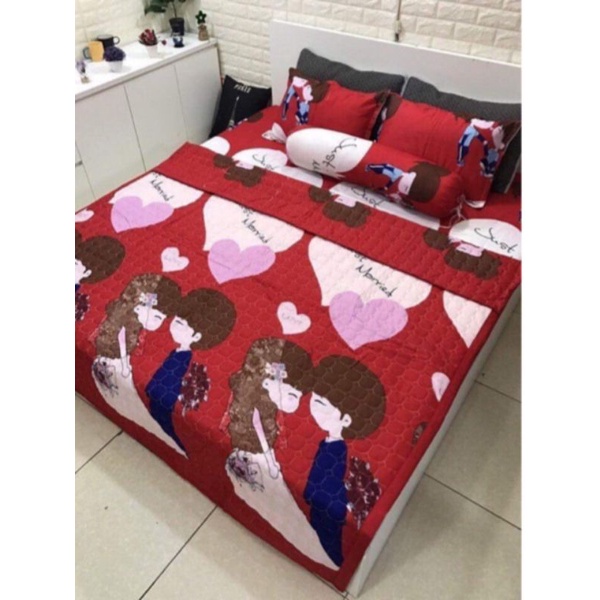 Bộ chăn hè ga gối 5 món poly cotton.