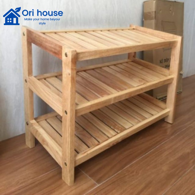 Kệ Dép Gỗ 3 Tầng Ngang 60cm - Chất Liệu Gỗ Cao Su - Nội Thất Ori