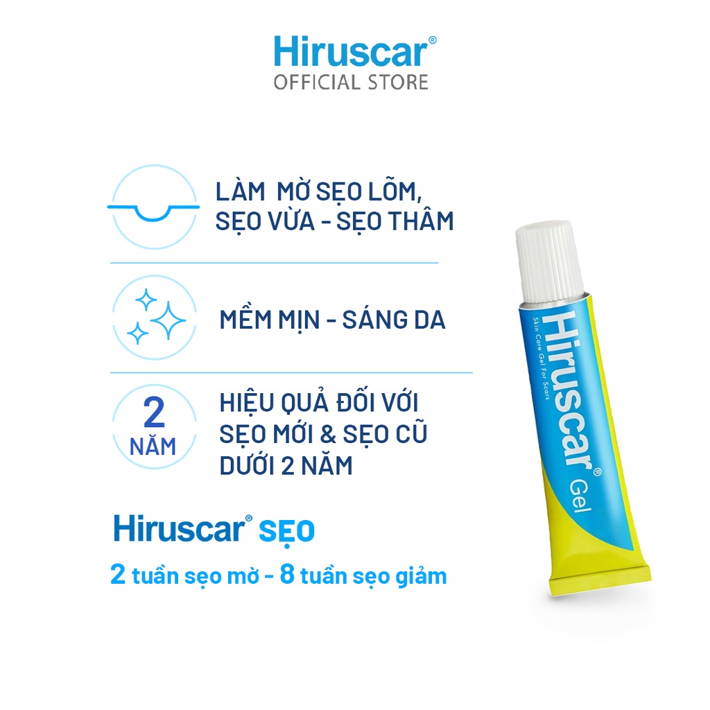 Gel cải thiện sẹo vừa, sẹo lõm, sẹo thâm Hiruscar 5g