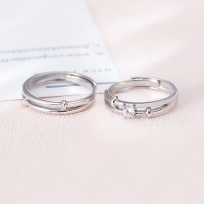 Nhẫn Cặp Đính Kim Cương Nhân Tạo Kiểu Dáng Đơn Giản Sang Trọng Dành Cho Cặp Đôi