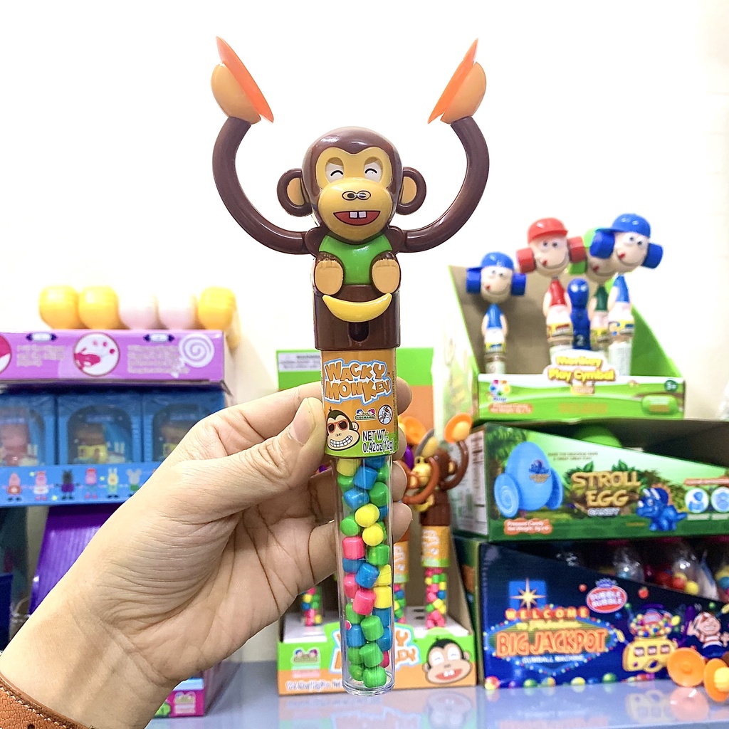 Kẹo đồ chơi trẻ em hình chú khỉ gõ chiêng vui nhộn hãng Kidsmania cho bé