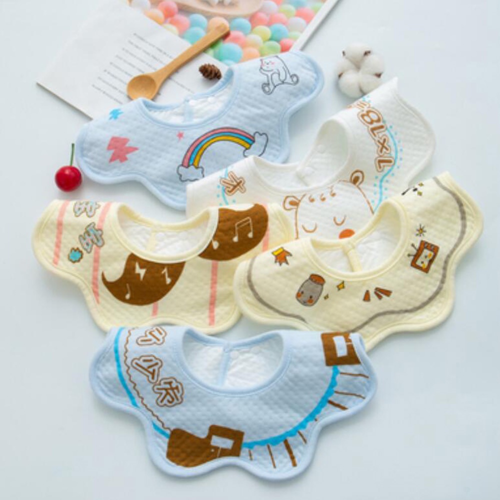 Set 5 yếm ăn hình tròn 360 độ chống thấm nước xinh xắn cho bé