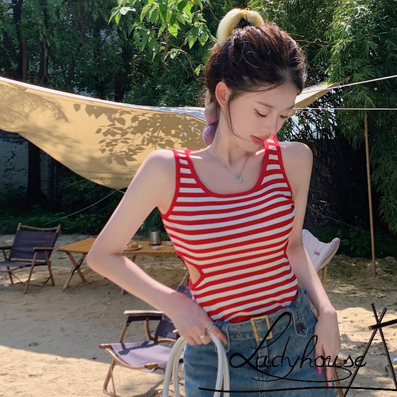 Áo Croptop Sát Nách Cổ Tròn Họa Tiết Kẻ Sọc Thời Trang Mùa Hè Cho Nữ