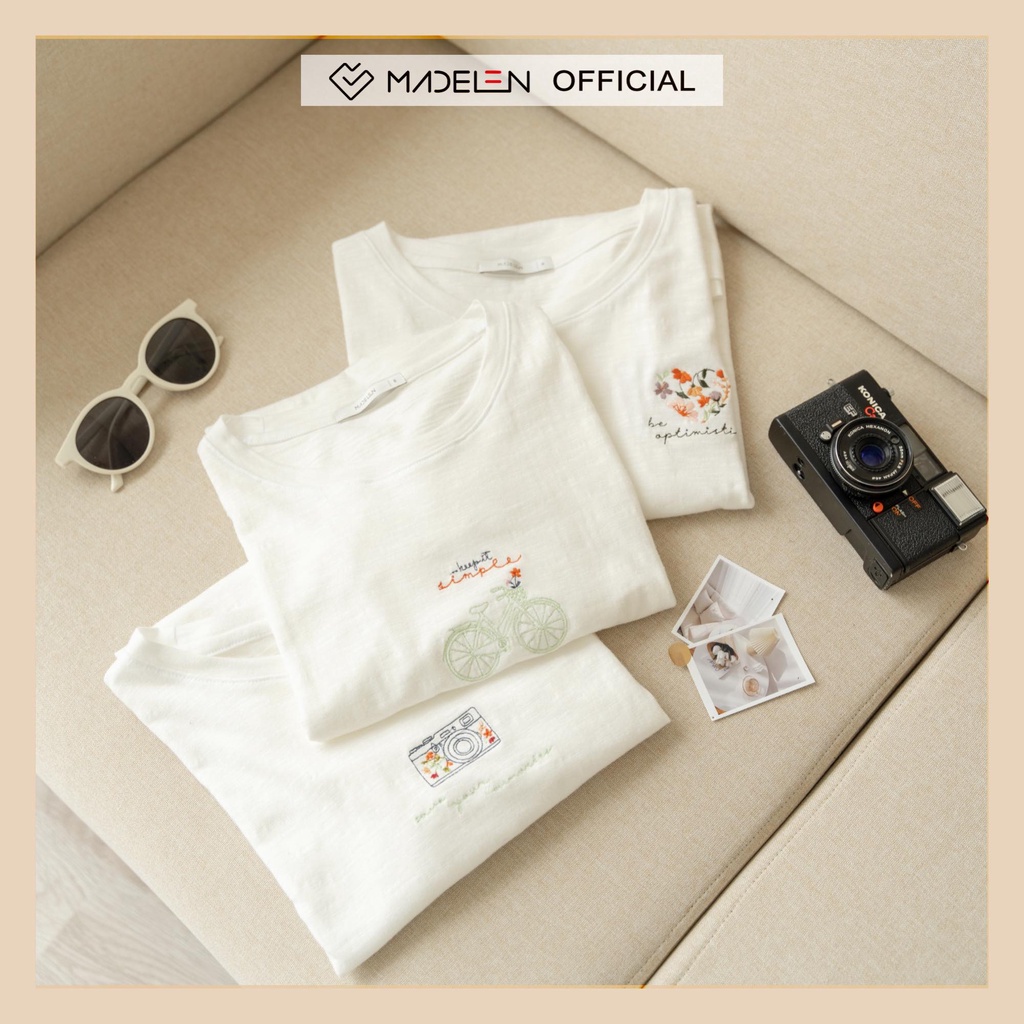 Áo thun trắng nữ MADELEN thêu flower