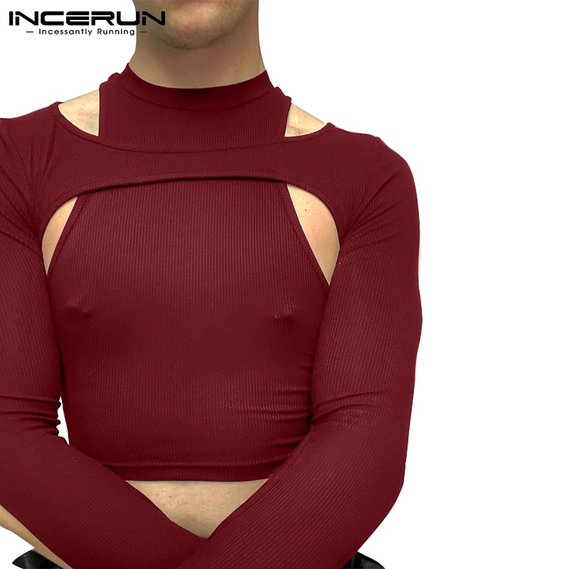 Set 2 món INCERUN gồm áo croptop tay dài và áo ba lỗ màu trơn thời trang dành cho bạn nam