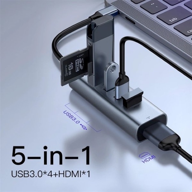 Hub chuyển Type C to USB 3.0 và HDMI Baseus Enjoy Series (Type C to USB 3.0 x4 Ports + HDMI 4K, 5 in 1 intelligent HUB )