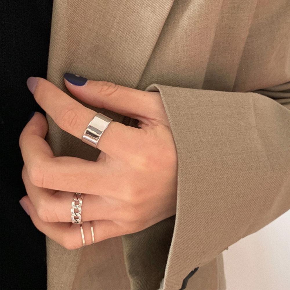 Set Nhẫn Kim Loại Bản Rộng Phong Cách Hàn Quốc Cổ Điển Cho Nữ