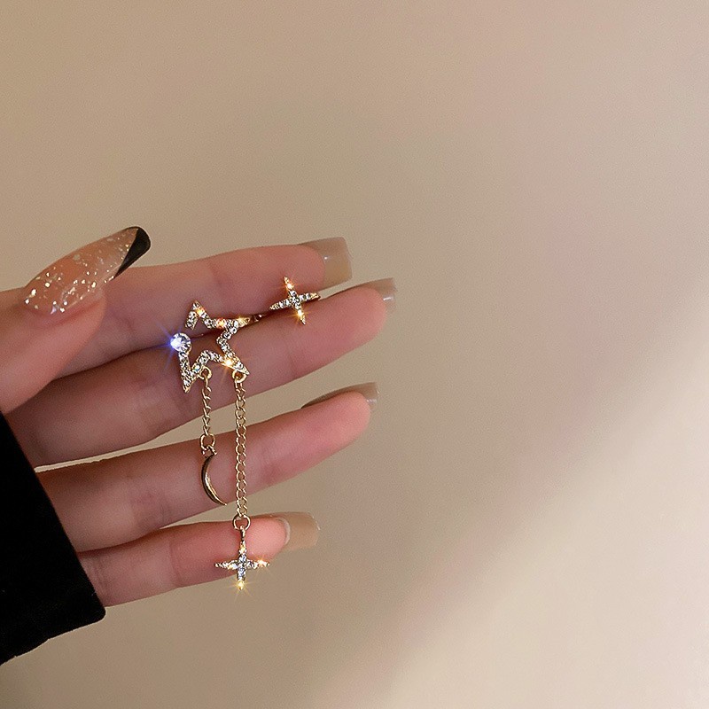 Bông Tai Dạng Kẹp Không Xỏ Hình Ngôi Sao/Mặt Trăng/Ngôi Sao Đính Đá 2022