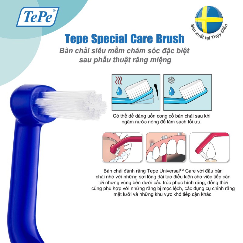 Bàn chải đánh răng đầu vòm dùng cho răng implant Tepe Universal Care