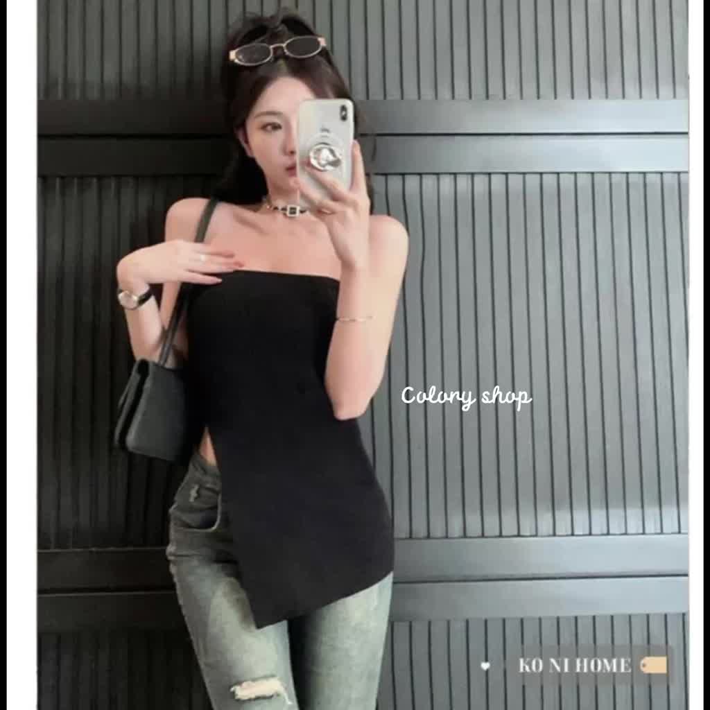 Áo Gân Ống Kiểu Xẻ Tà Dài, Áo Kiểu Nữ Cúp Ngực - Colory Shop | BigBuy360 - bigbuy360.vn