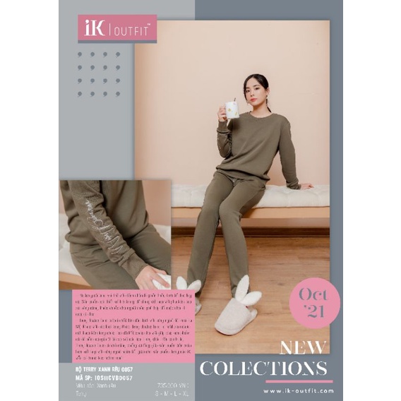 Bộ mặc nhà áo dài tay quần dài nỉ IK 0057 Giá 735.000đ