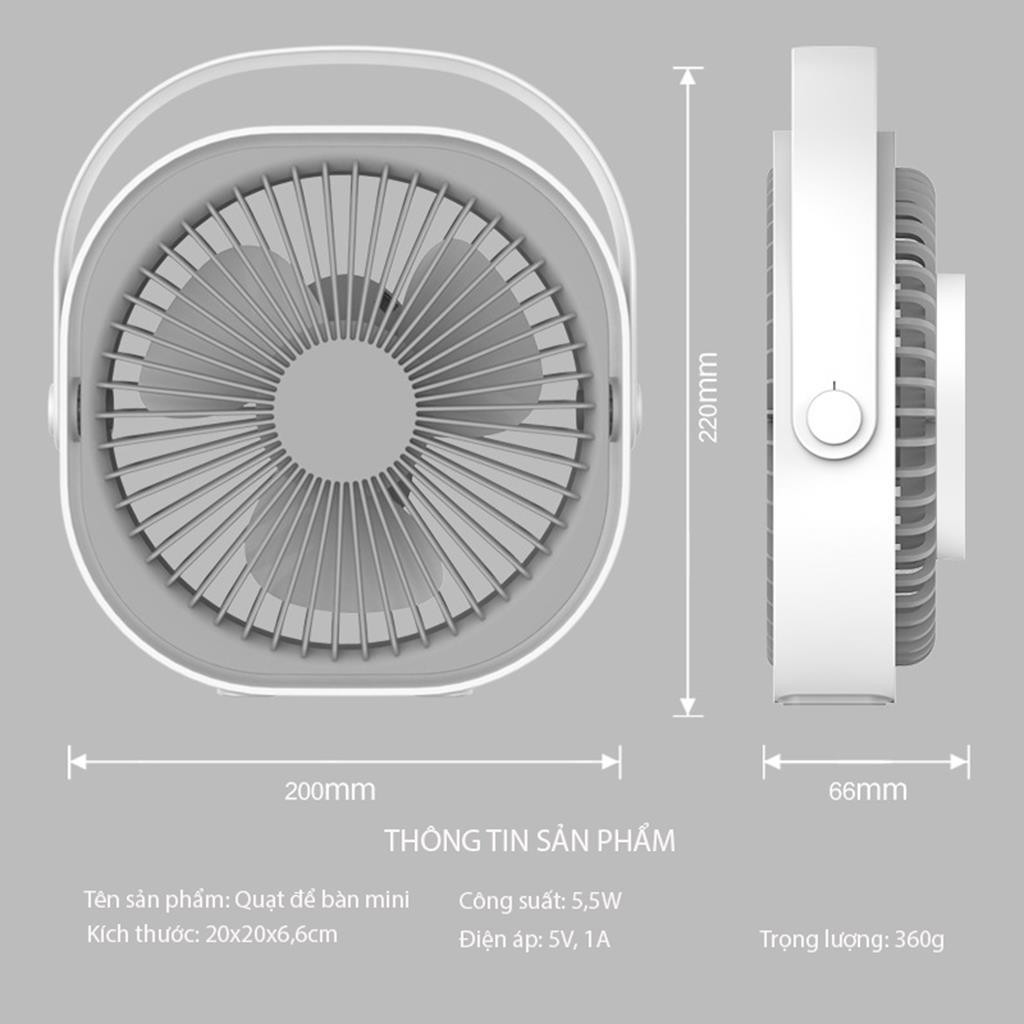 Quạt Mini Để bàn Làm Việc, Sạc Tích Điện, Kích Thước 20x20cm - Sang Trọng, Lịch Sự | BigBuy360 - bigbuy360.vn