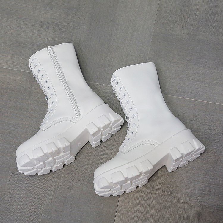 Fashionable Side Ulzzang Zipper Mid Heel Lace Up Women's Martin Boots