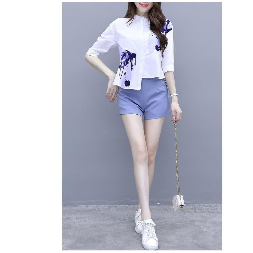 Set Bộ Quần Áo Lệch Tà Cao Cấp -  Bộ Đồ Quần Short Áo Dạng Sơ Mi Phối Tà Hoạ Tiết  Hàng Nhập | BigBuy360 - bigbuy360.vn
