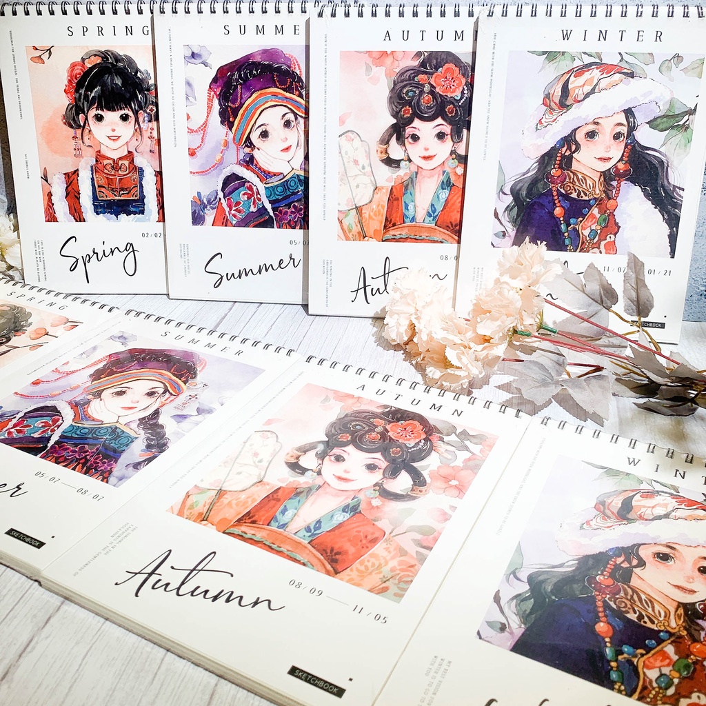 Sketchbook GIRLS Seasons - Vẽ Ký Họa - Sổ Vẽ Phác Thảo Chì Gáy Lò Xo A4/A3