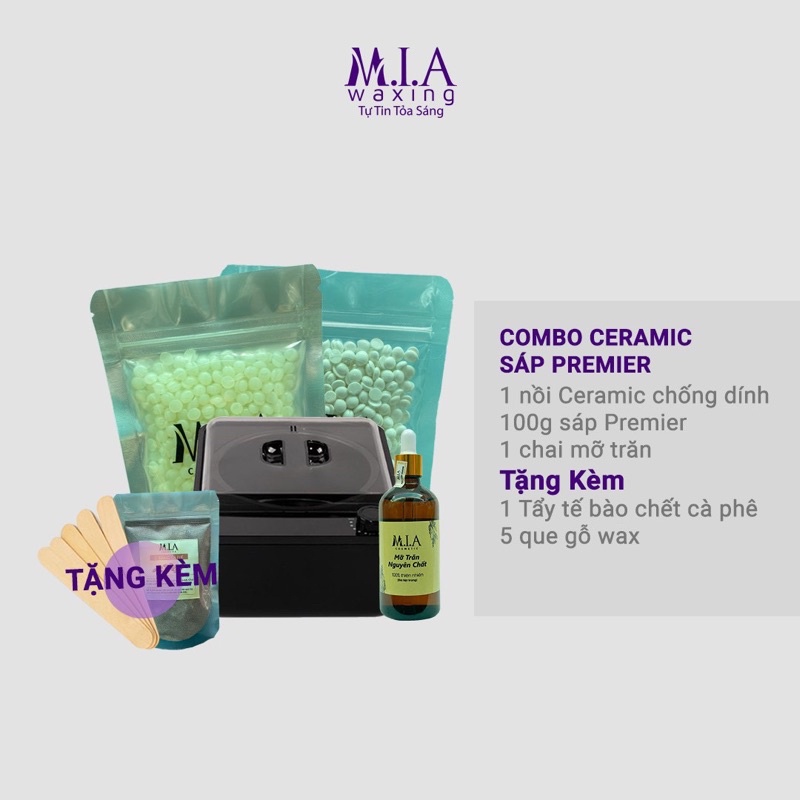 Combo Sáp Wax Lông Cao Cấp Premier, 100gr Sáp Siêu Bám Lông và Nồi Chống Dính+ Mỡ Trăn