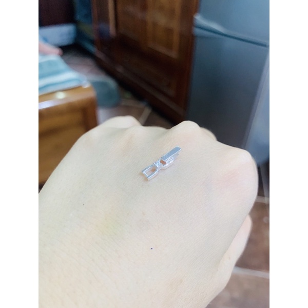 Khóa bấm nối nạm 1 viên đá cz dài tầm 1,5cm bạc chuẩn