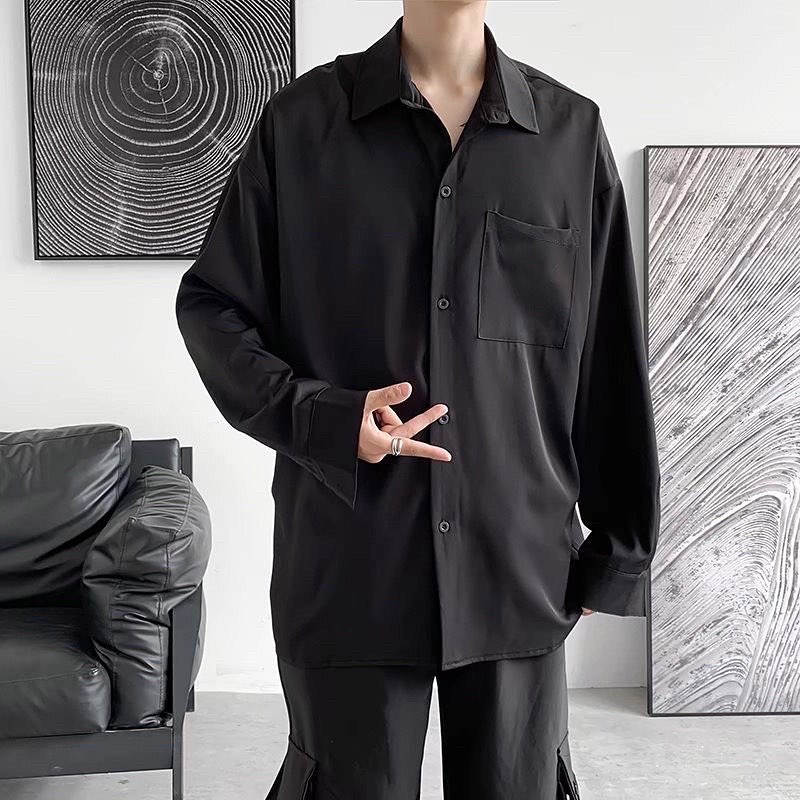 Áo sơmi TRƠN có túi màu ĐEN/TRẮNG  Nam nữ unisex - JEJUL