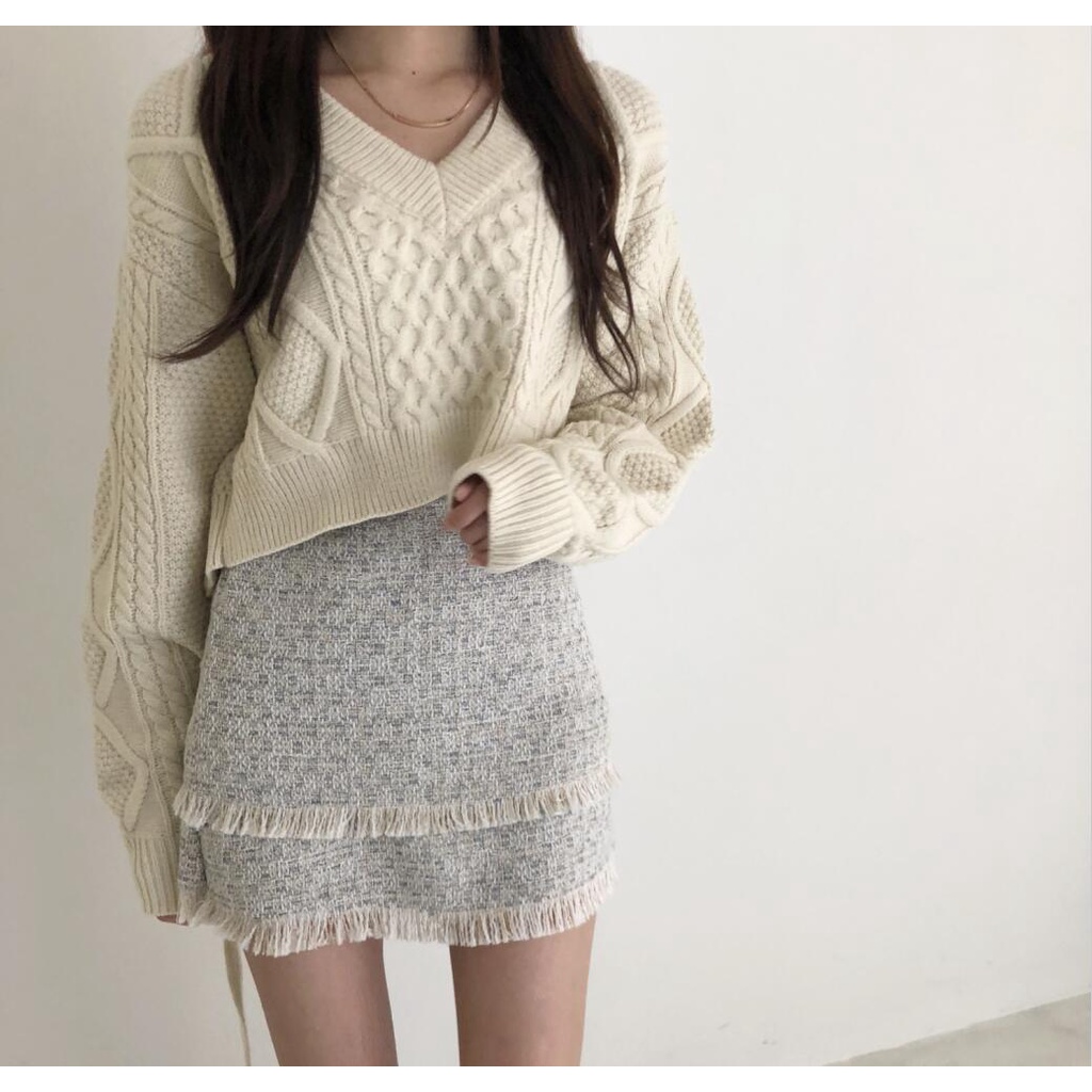DUNEA Áo sweater xoắn phong cách Hàn Quốc