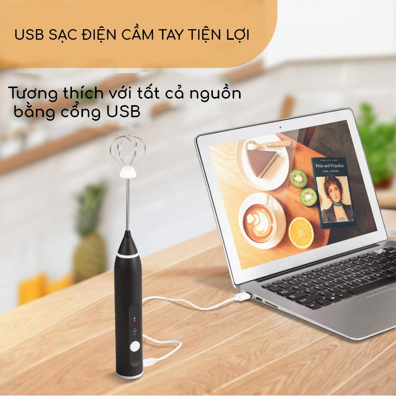 Máy tạo bọt đánh cafe đánh trứng pin sạc tốc độ cao Dòng Cao Cấp 3 tốc độ