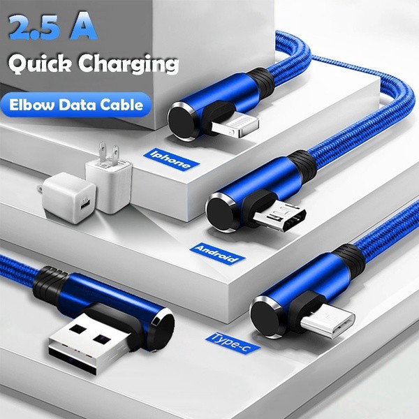 Cáp Sạc Nhanh Cao Cấp Cổng Micro Usb 90 Độ Đa Nền Tảng Cho Iphone Android Type C 1m/2m/3m