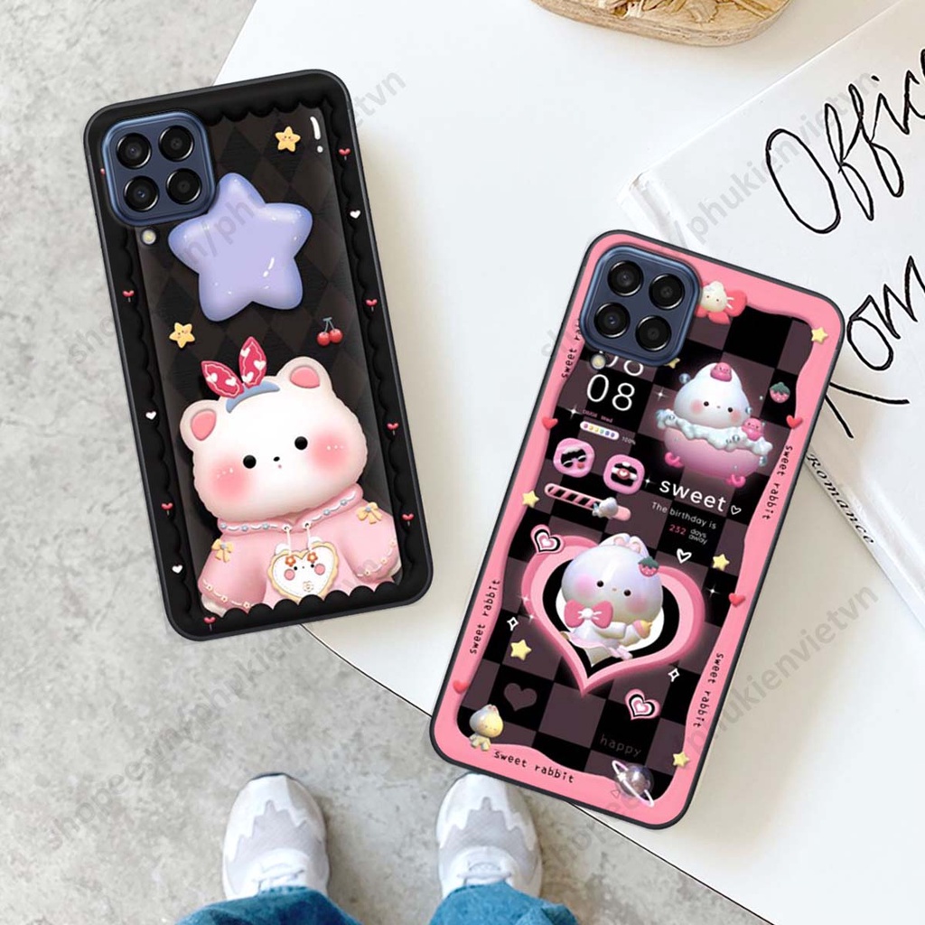 Ốp lưng Samsung M33 - M53 in hình mèo đen, thỏ trắng siêu cute đáng yêu
