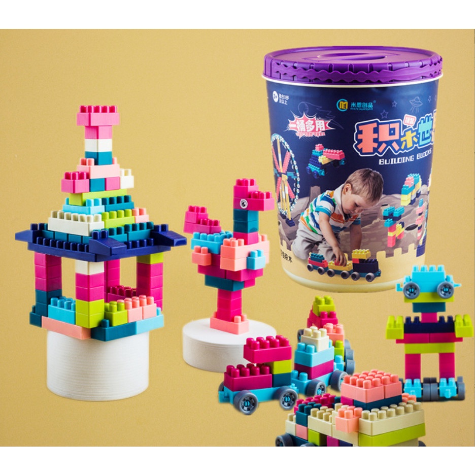 Thùng lego 198 chi tiết siêu to cho bé chất liệu nhựa an toàn, Đồ Chơi Lego Xô 198 Chi Tiết Lắp Ráp Cho Bé GIÁ SỈ