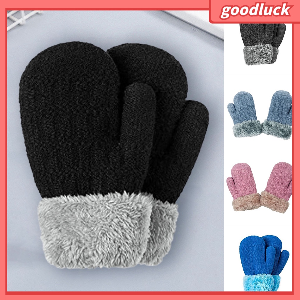 1 Đôi Găng Tay Dệt Kim Dày Dặn Màu Trơn Giữ Ấm Mùa Thu Đông Cho Bé 0-5 Tuổi