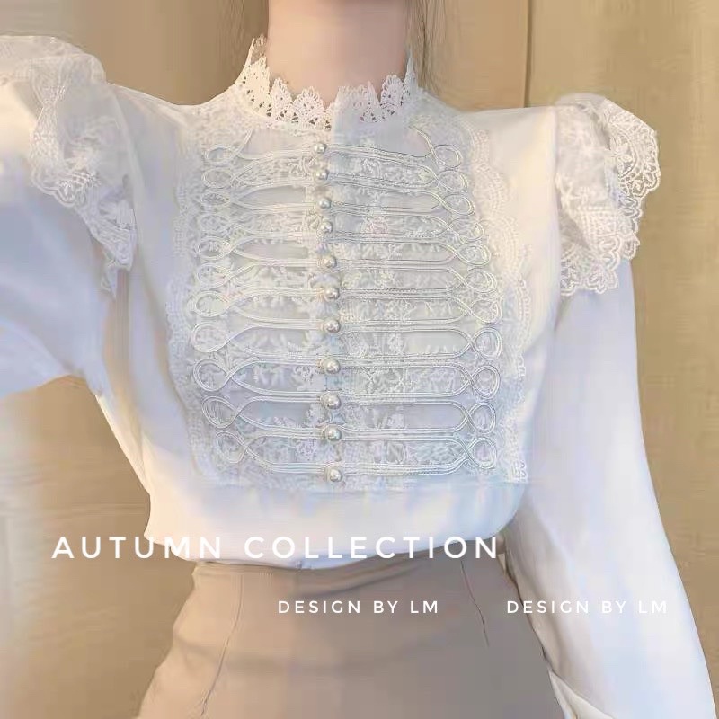 ÁO SƠ MI HOÀNG GIA PHA REN SANG CHẢNH CHẤT ĐẸP MS18268