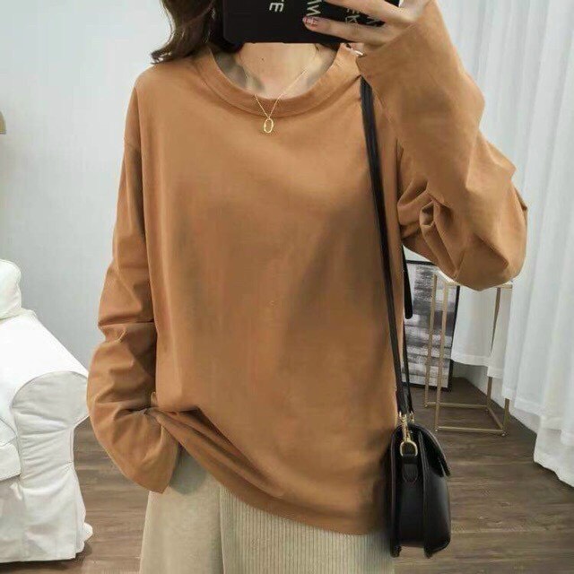 Áo thun dài tay form xuông rộng TRƠN áo thu đông nữ
