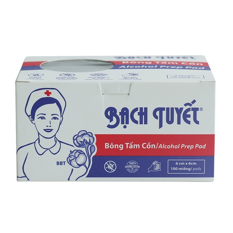 BÔNG BẠCH TUYẾT - Bông Tẩm Cồn Sát Trùng - 100 miếng/hộp