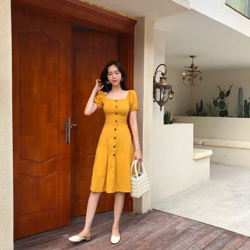 Đầm dáng xòe midi tay ngắn Emilyshop ulzzang