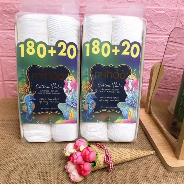 BÔNG TẨY TRANG MIHOO 200 miếng - 100% Cotton mềm mịn