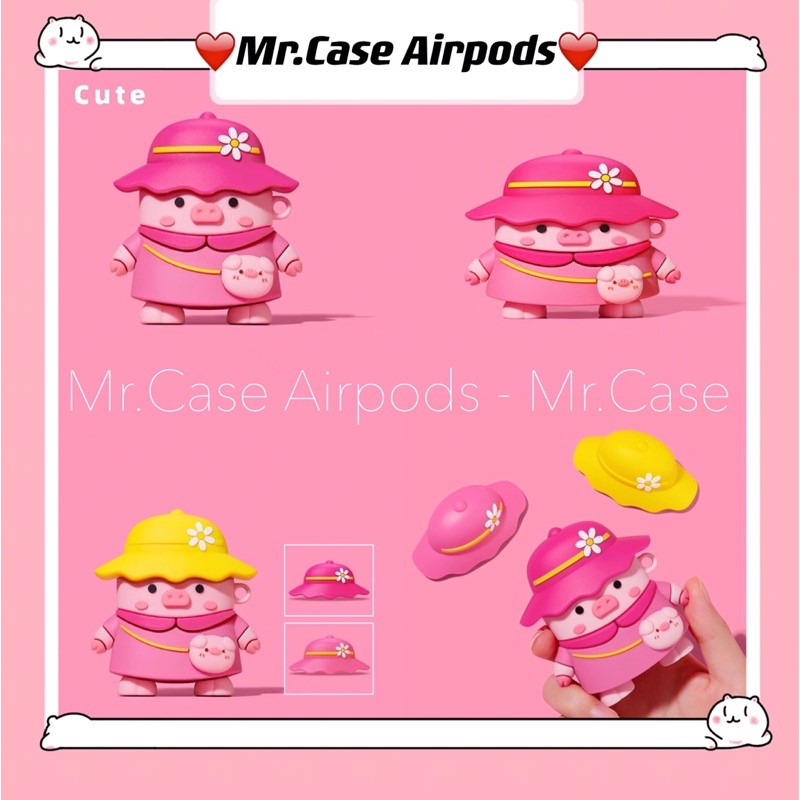 [Combo 3 Nón] Case Airpods 1/2 Pro Vỏ Ốp Đựng Tai Nghe Hình Heo Hồng - Mr.Case Airpods