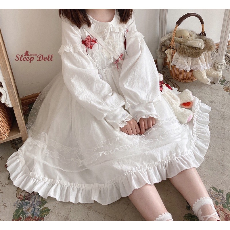 【Sleep doll】Váy Lolita trắng dài tay