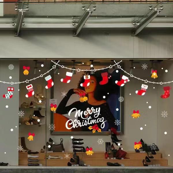 Decal trang trí Noel - Rèm trang trí Vớ đỏ nhí